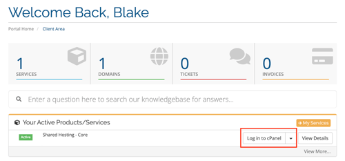 Client Area - CPanel login